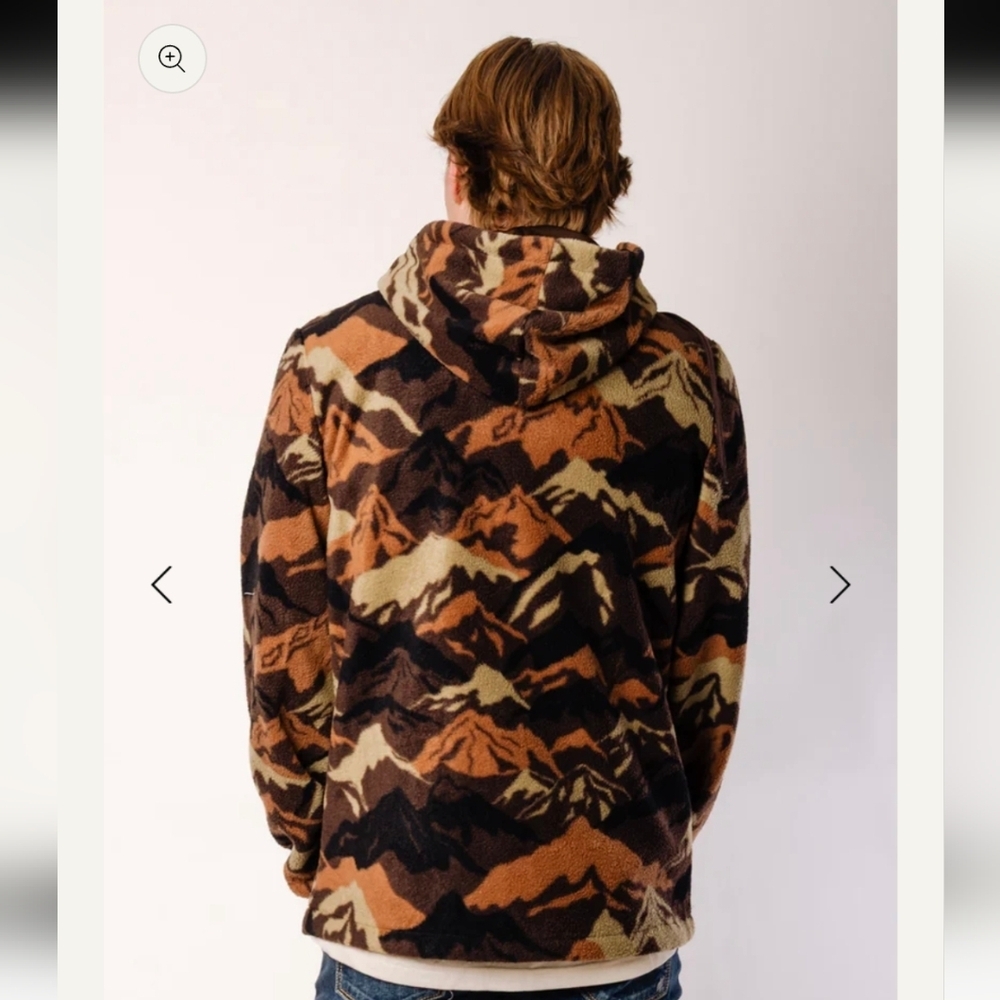 Free Nature Mountain Pattern Full Zip Polar Fleece Hooded Jacket Men Size Large - Picture 2 of 11
